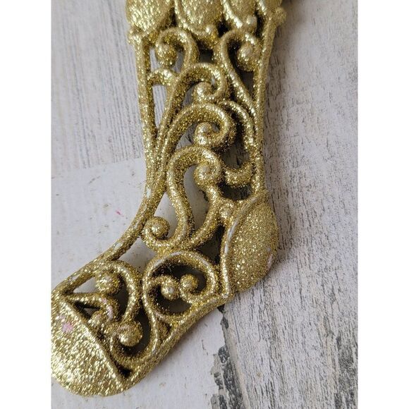 Golden glitter stocking spiral ornament Xmas decor - Picture 3 of 9